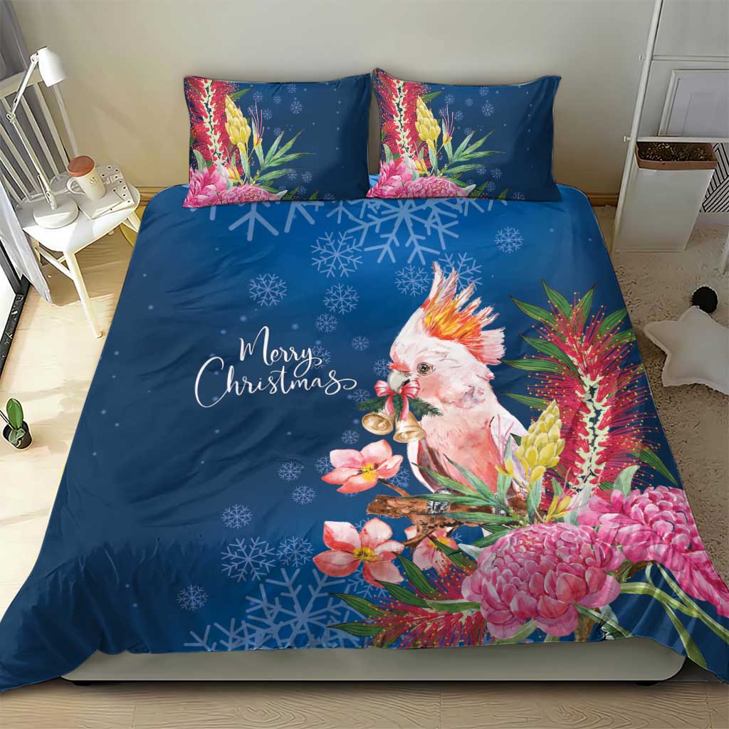 Australia Christmas Pink Cockatoo with Banksia Bedding Set Snowy Blue - Aussie Hoodie