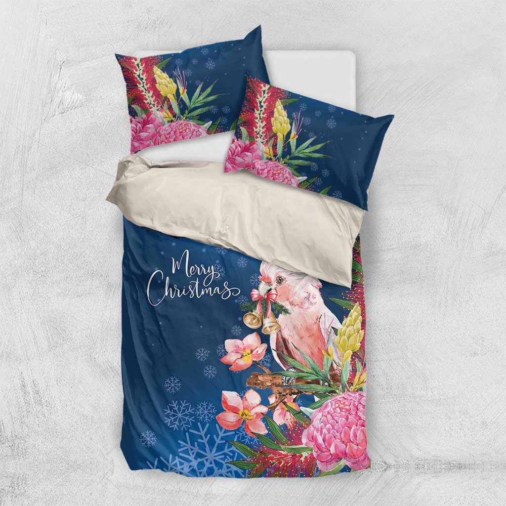 Australia Christmas Pink Cockatoo with Banksia Bedding Set Snowy Blue - Aussie Hoodie