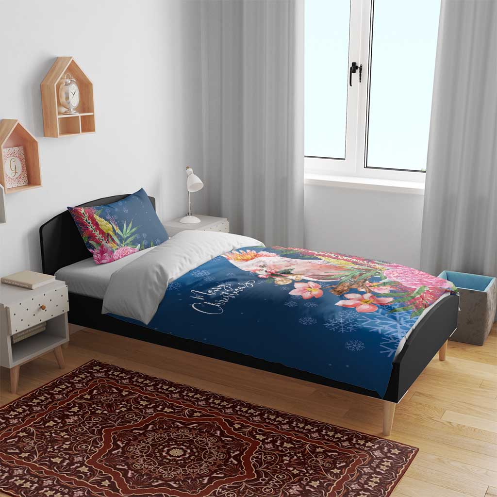 Australia Christmas Pink Cockatoo with Banksia Bedding Set Snowy Blue - Aussie Hoodie