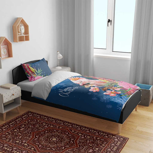 Australia Christmas Pink Cockatoo with Banksia Bedding Set Snowy Blue - Aussie Hoodie