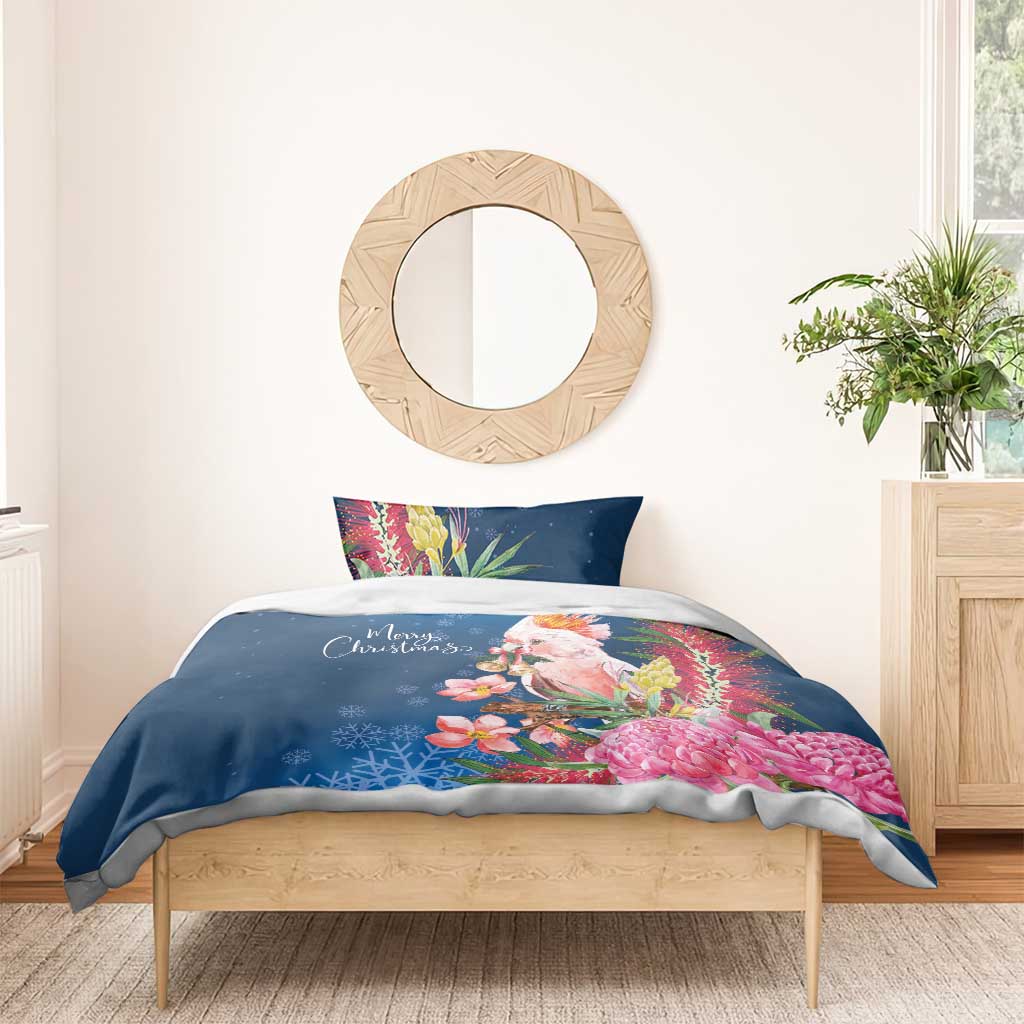 Australia Christmas Pink Cockatoo with Banksia Bedding Set Snowy Blue - Aussie Hoodie