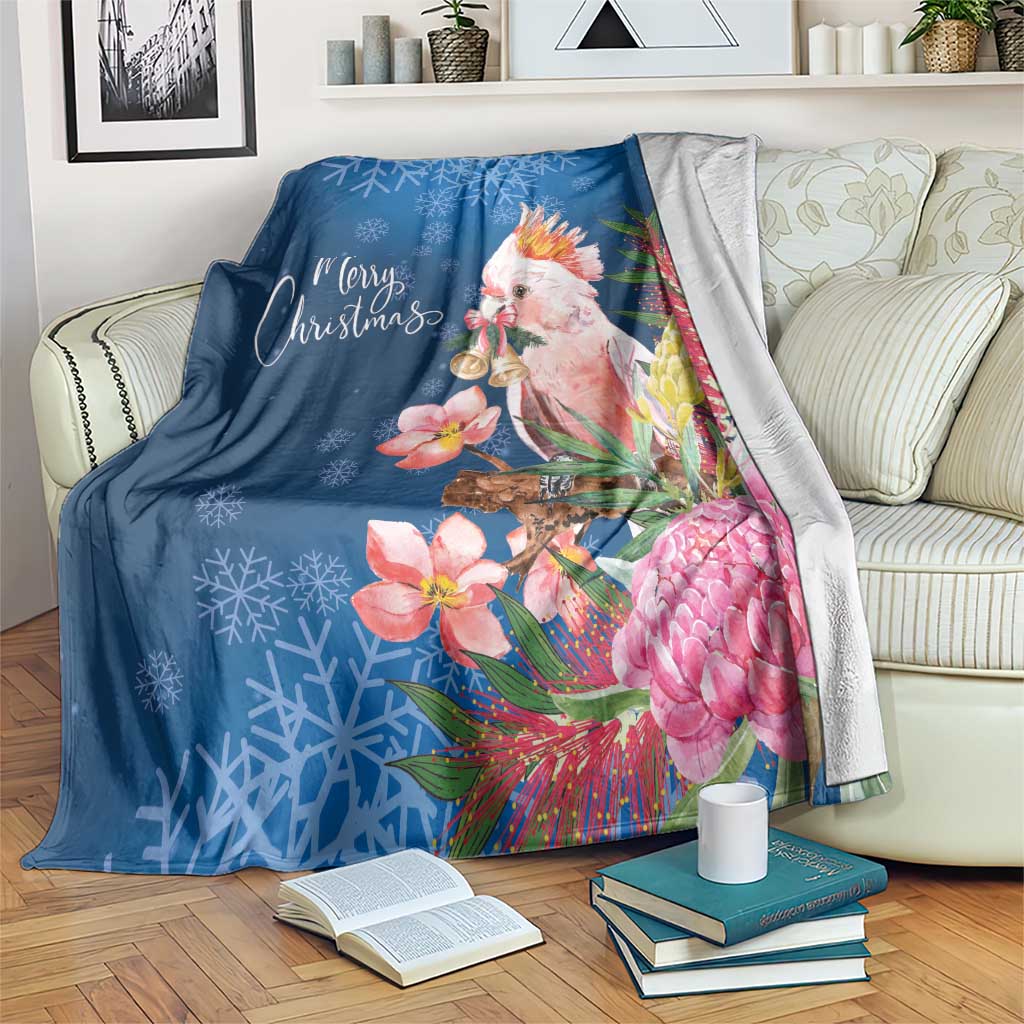 Australia Christmas Pink Cockatoo with Banksia Blanket Snowy Blue - Aussie Hoodie