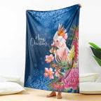 Australia Christmas Pink Cockatoo with Banksia Blanket Snowy Blue - Aussie Hoodie