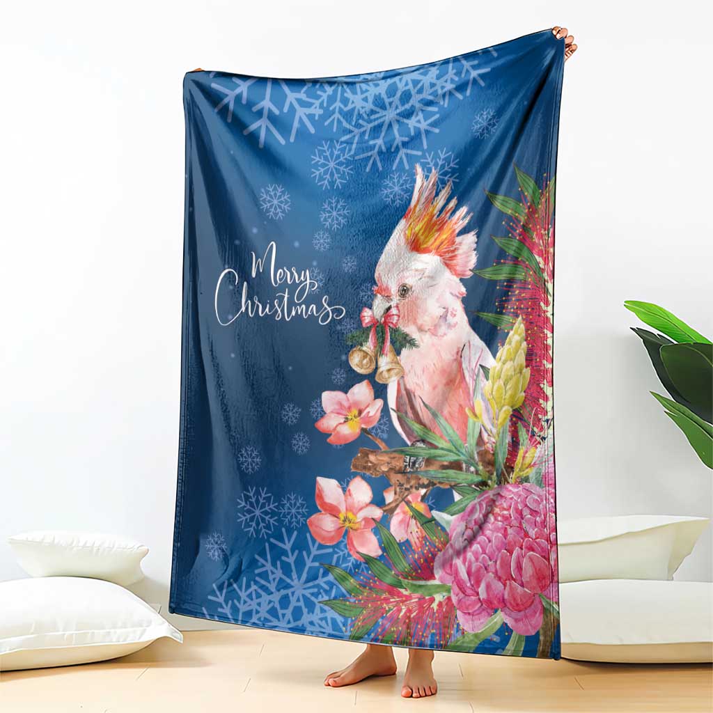Australia Christmas Pink Cockatoo with Banksia Blanket Snowy Blue - Aussie Hoodie