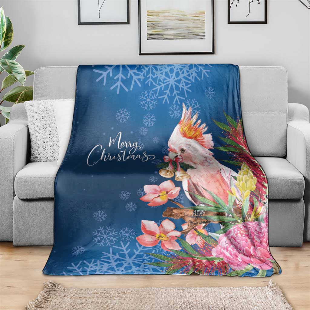 Australia Christmas Pink Cockatoo with Banksia Blanket Snowy Blue - Aussie Hoodie