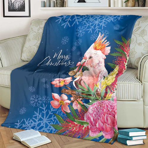 Australia Christmas Pink Cockatoo with Banksia Blanket Snowy Blue - Aussie Hoodie