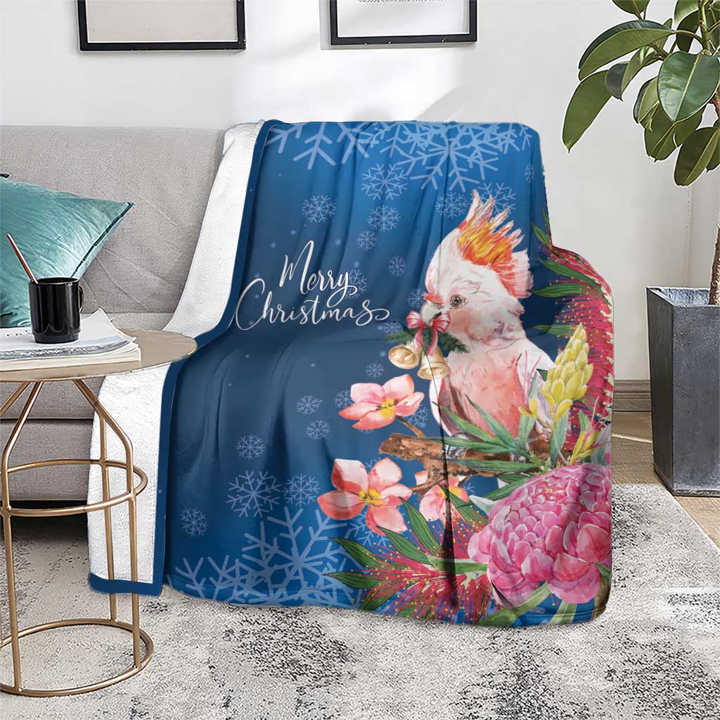 Australia Christmas Pink Cockatoo with Banksia Blanket Snowy Blue - Aussie Hoodie