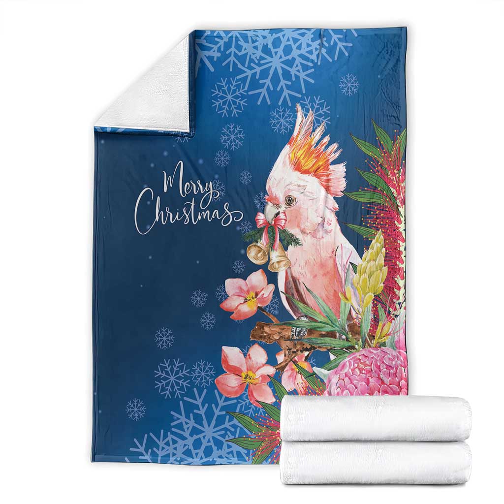 Australia Christmas Pink Cockatoo with Banksia Blanket Snowy Blue - Aussie Hoodie