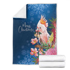 Australia Christmas Pink Cockatoo with Banksia Blanket Snowy Blue - Aussie Hoodie