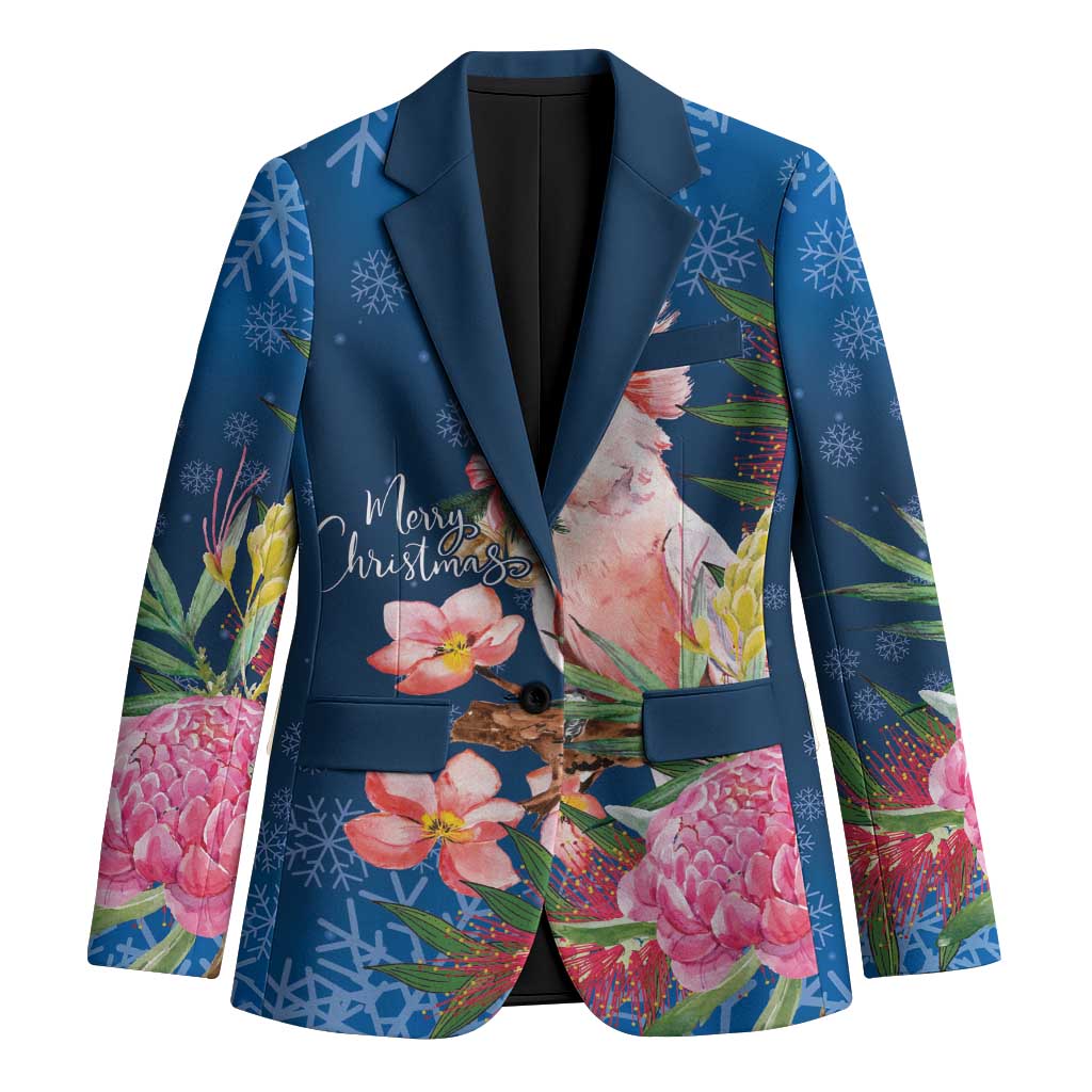 Australia Christmas Pink Cockatoo with Banksia Blazer Snowy Blue - Aussie Hoodie