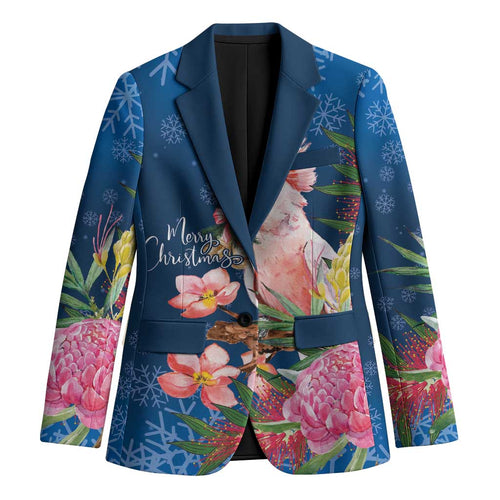 Australia Christmas Pink Cockatoo with Banksia Blazer Snowy Blue - Aussie Hoodie