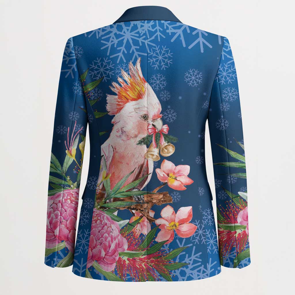 Australia Christmas Pink Cockatoo with Banksia Blazer Snowy Blue - Aussie Hoodie