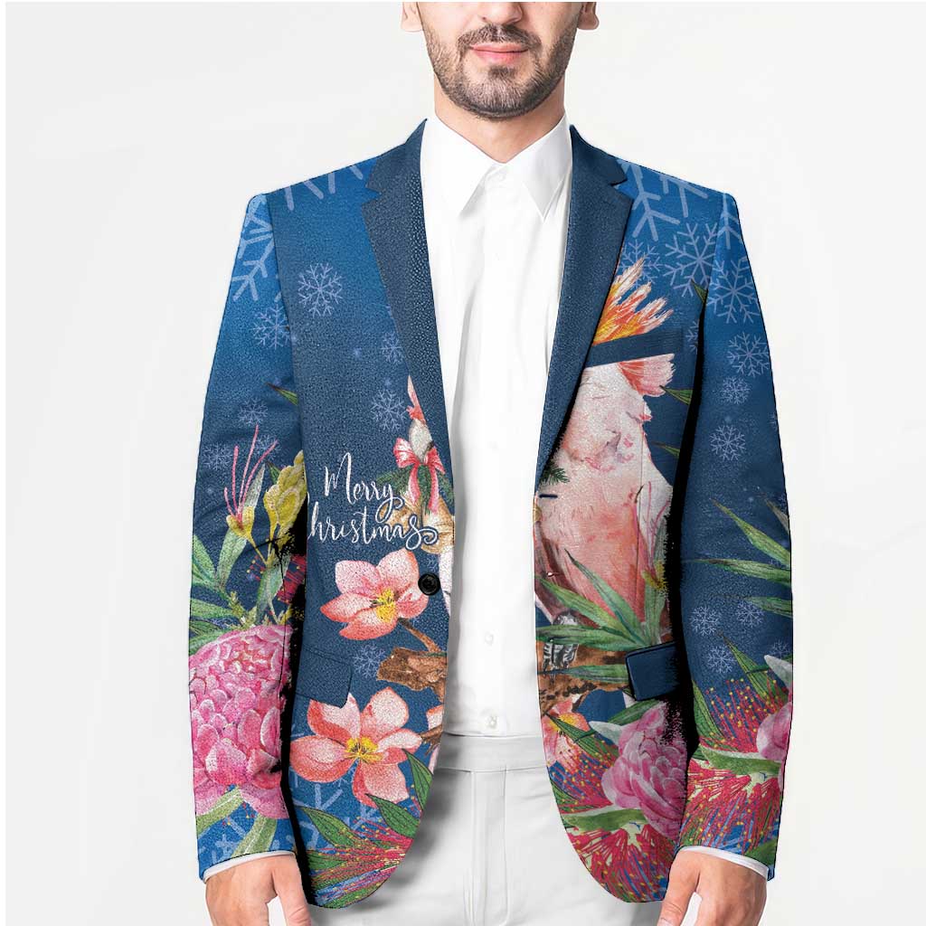 Australia Christmas Pink Cockatoo with Banksia Blazer Snowy Blue - Aussie Hoodie
