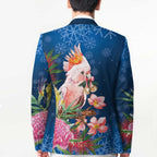 Australia Christmas Pink Cockatoo with Banksia Blazer Snowy Blue - Aussie Hoodie