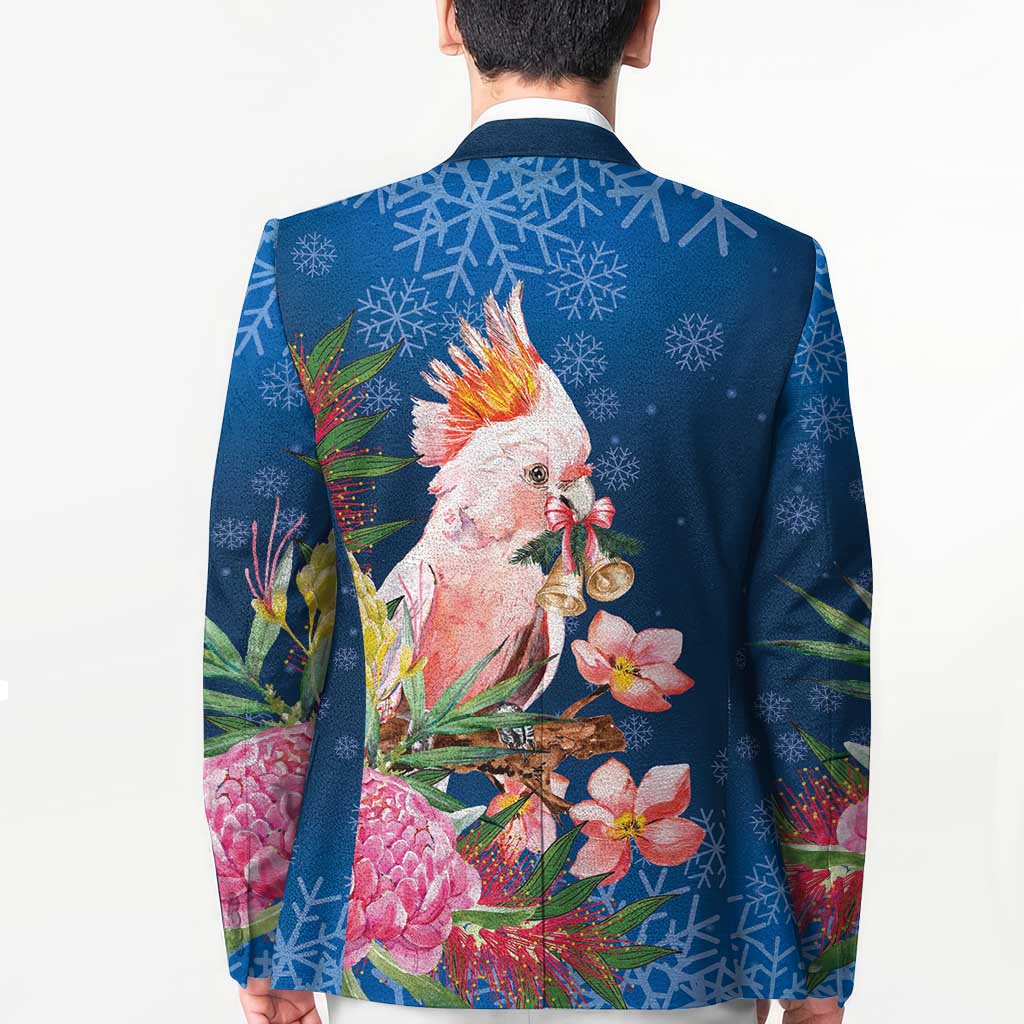 Australia Christmas Pink Cockatoo with Banksia Blazer Snowy Blue - Aussie Hoodie
