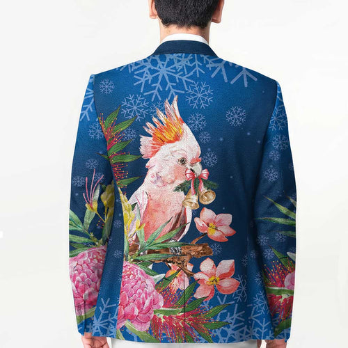 Australia Christmas Pink Cockatoo with Banksia Blazer Snowy Blue - Aussie Hoodie