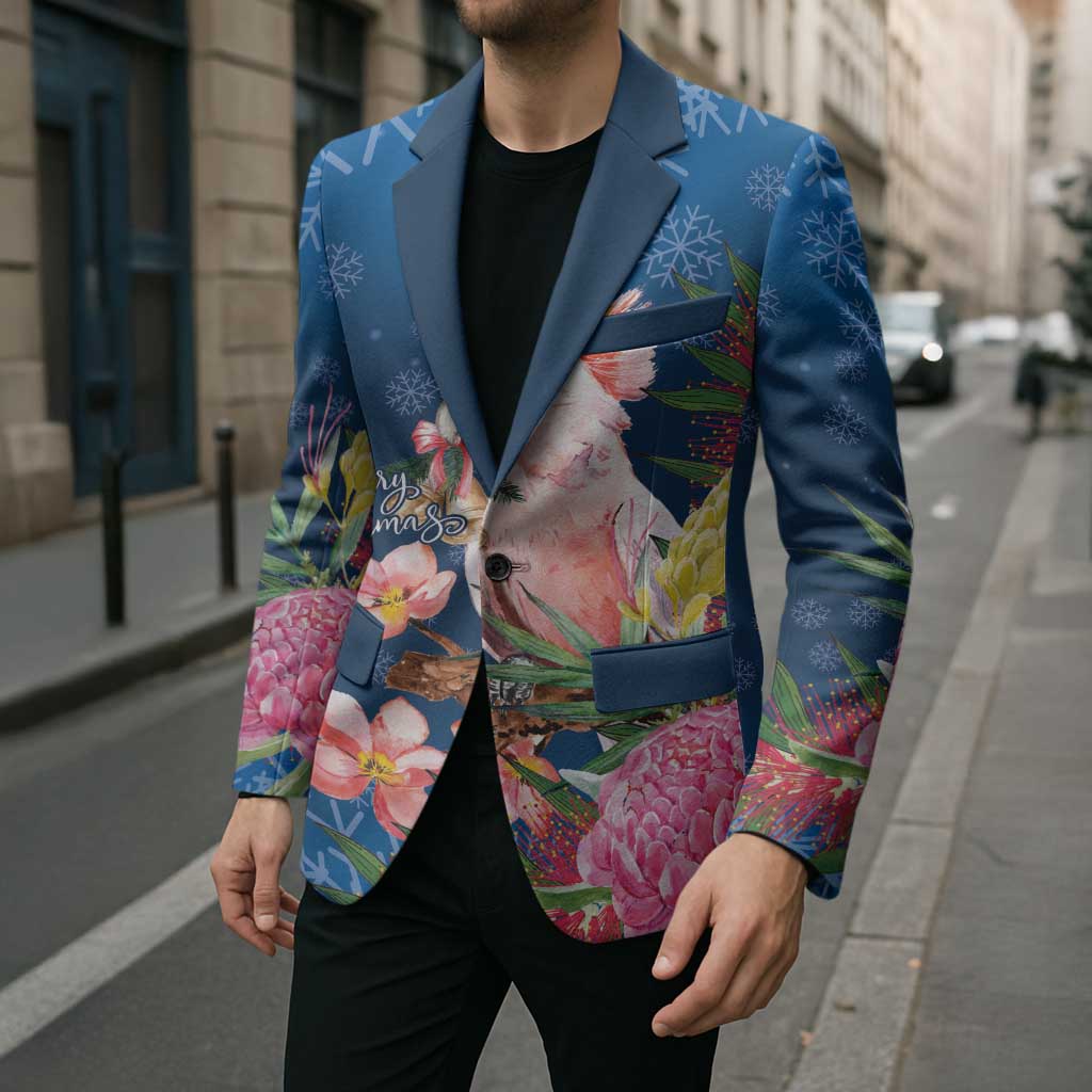 Australia Christmas Pink Cockatoo with Banksia Blazer Snowy Blue - Aussie Hoodie