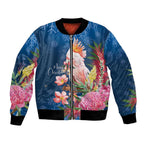 Australia Christmas Pink Cockatoo with Banksia Bomber Jacket Snowy Blue - Aussie Hoodie