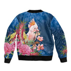 Australia Christmas Pink Cockatoo with Banksia Bomber Jacket Snowy Blue - Aussie Hoodie