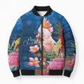 Australia Christmas Pink Cockatoo with Banksia Bomber Puffer Jacket Snowy Blue - Aussie Hoodie