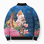 Australia Christmas Pink Cockatoo with Banksia Bomber Puffer Jacket Snowy Blue - Aussie Hoodie