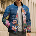 Australia Christmas Pink Cockatoo with Banksia Bomber Puffer Jacket Snowy Blue - Aussie Hoodie