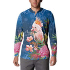 Australia Christmas Pink Cockatoo with Banksia Button Sweatshirt Snowy Blue - Aussie Hoodie