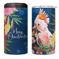 Australia Christmas Pink Cockatoo with Banksia 4 in 1 Can Cooler Tumbler Snowy Blue - Aussie Hoodie