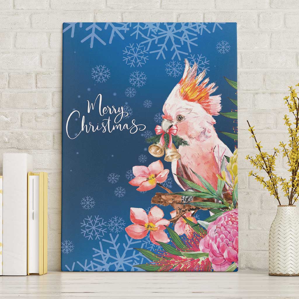 Australia Christmas Pink Cockatoo with Banksia Canvas Wall Art Snowy Blue - Aussie Hoodie
