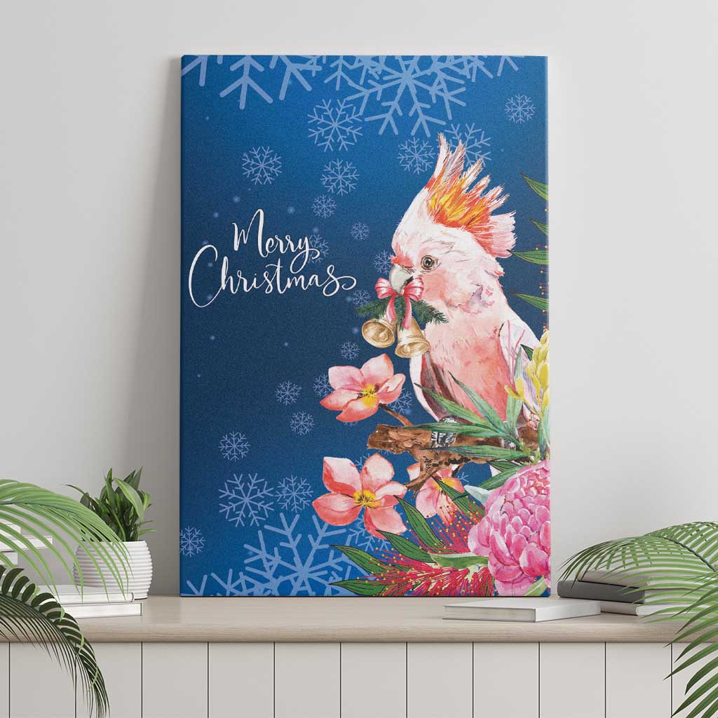 Australia Christmas Pink Cockatoo with Banksia Canvas Wall Art Snowy Blue - Aussie Hoodie