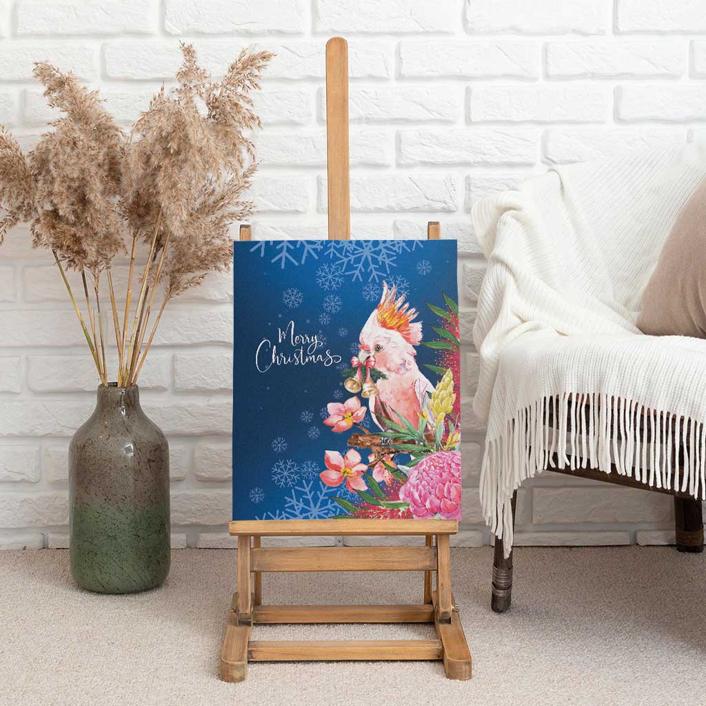 Australia Christmas Pink Cockatoo with Banksia Canvas Wall Art Snowy Blue - Aussie Hoodie