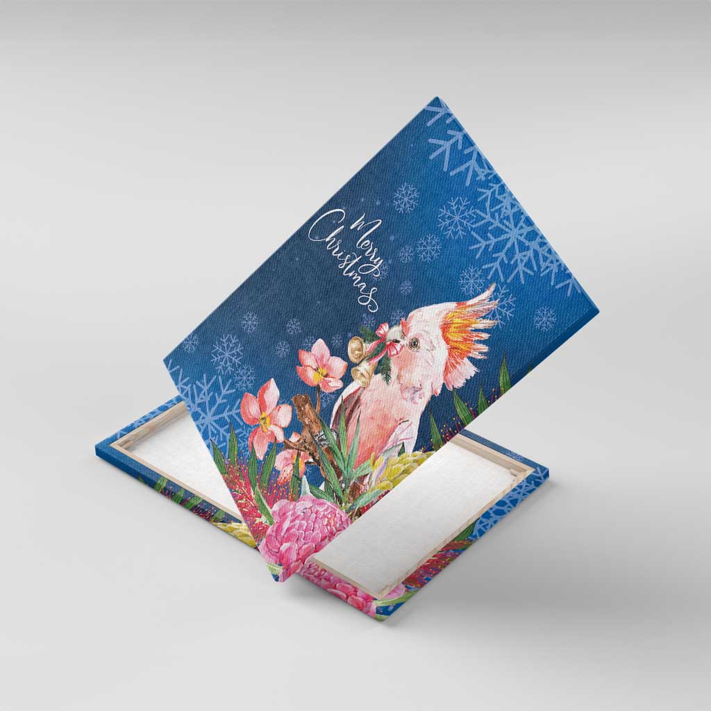 Australia Christmas Pink Cockatoo with Banksia Canvas Wall Art Snowy Blue - Aussie Hoodie
