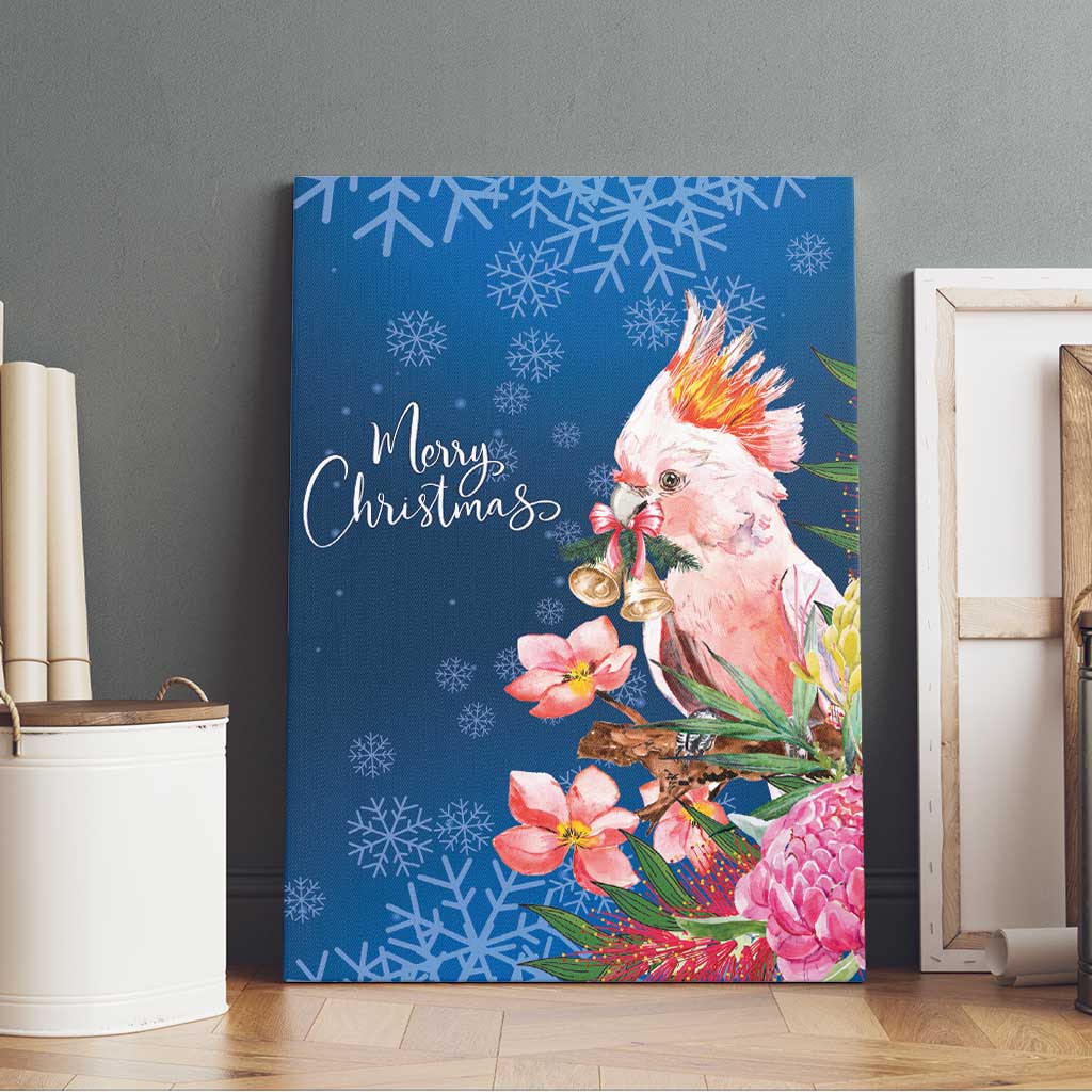 Australia Christmas Pink Cockatoo with Banksia Canvas Wall Art Snowy Blue - Aussie Hoodie