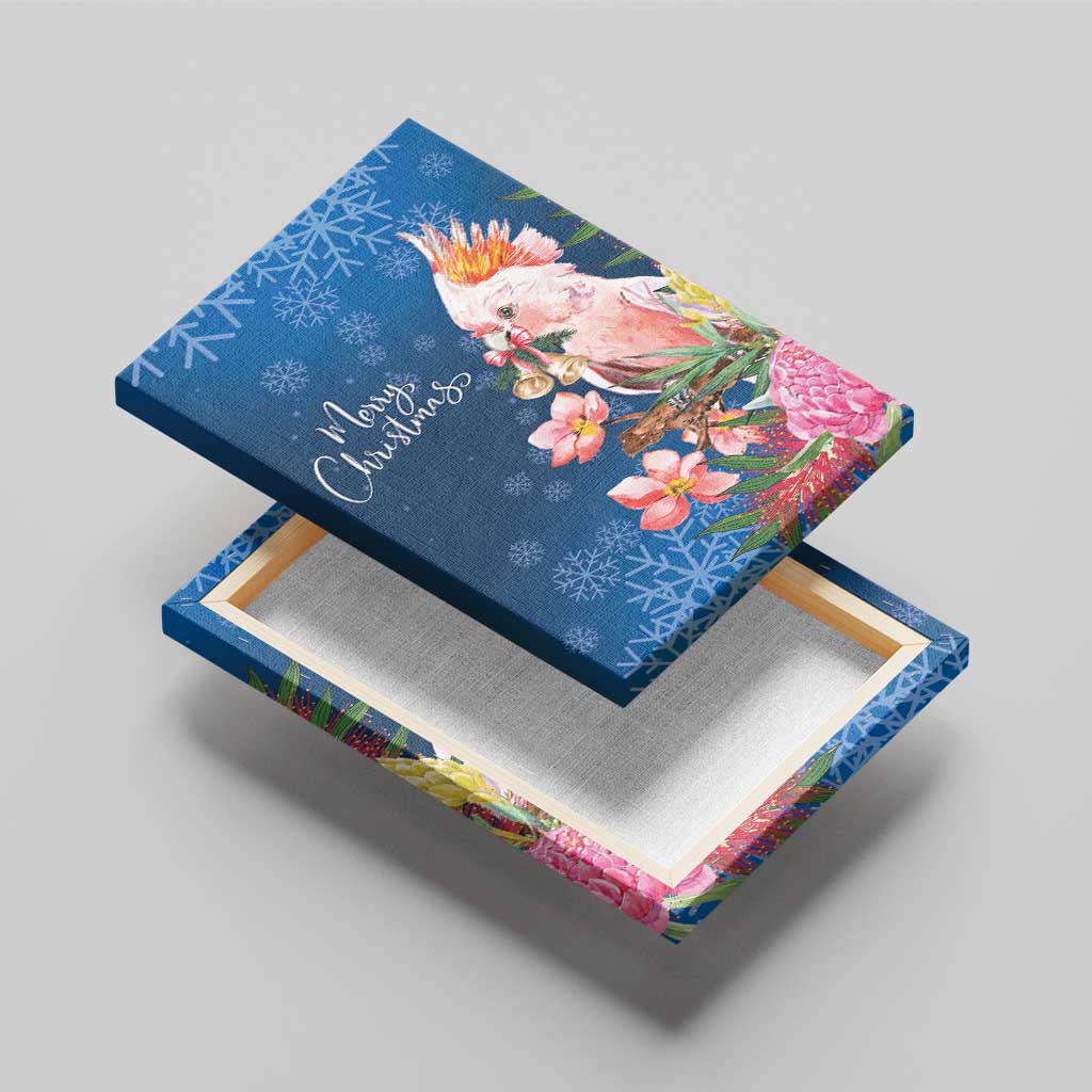 Australia Christmas Pink Cockatoo with Banksia Canvas Wall Art Snowy Blue - Aussie Hoodie