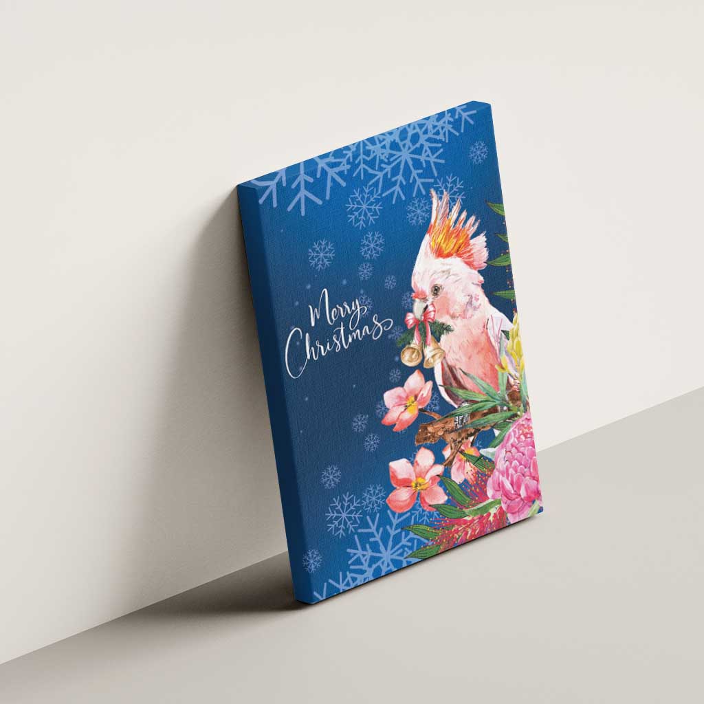 Australia Christmas Pink Cockatoo with Banksia Canvas Wall Art Snowy Blue - Aussie Hoodie