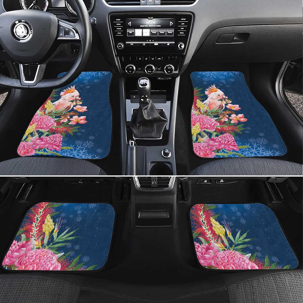 Australia Christmas Pink Cockatoo with Banksia Car Mats Snowy Blue - Aussie Hoodie