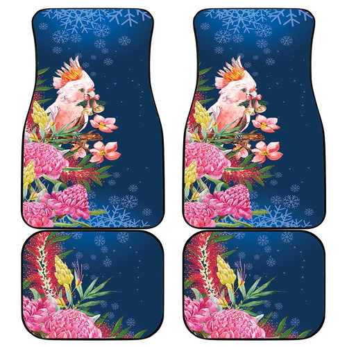 Australia Christmas Pink Cockatoo with Banksia Car Mats Snowy Blue - Aussie Hoodie