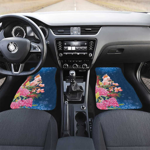 Australia Christmas Pink Cockatoo with Banksia Car Mats Snowy Blue - Aussie Hoodie