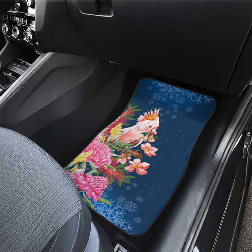 Australia Christmas Pink Cockatoo with Banksia Car Mats Snowy Blue - Aussie Hoodie