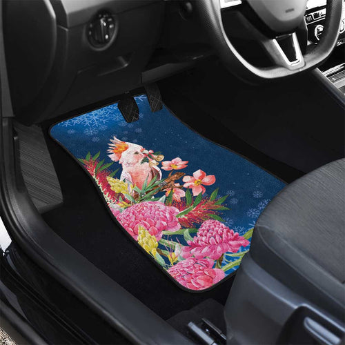 Australia Christmas Pink Cockatoo with Banksia Car Mats Snowy Blue - Aussie Hoodie