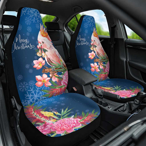 Australia Christmas Pink Cockatoo with Banksia Car Seat Cover Snowy Blue - Aussie Hoodie
