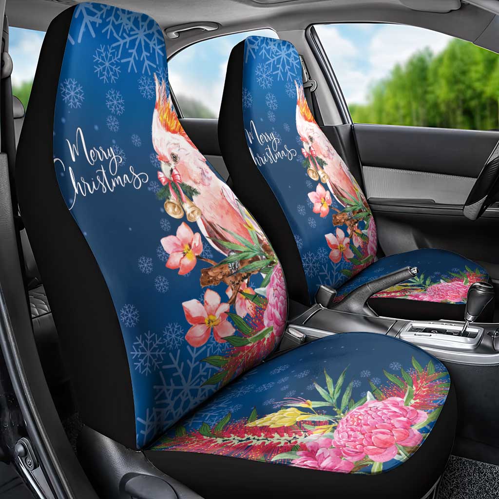 Australia Christmas Pink Cockatoo with Banksia Car Seat Cover Snowy Blue - Aussie Hoodie