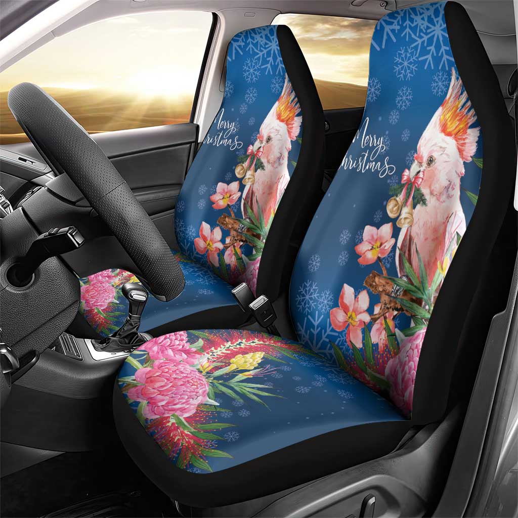 Australia Christmas Pink Cockatoo with Banksia Car Seat Cover Snowy Blue - Aussie Hoodie