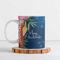 Australia Christmas Pink Cockatoo with Banksia Ceramic Mug Snowy Blue - Aussie Hoodie