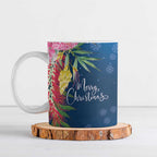 Australia Christmas Pink Cockatoo with Banksia Ceramic Mug Snowy Blue - Aussie Hoodie