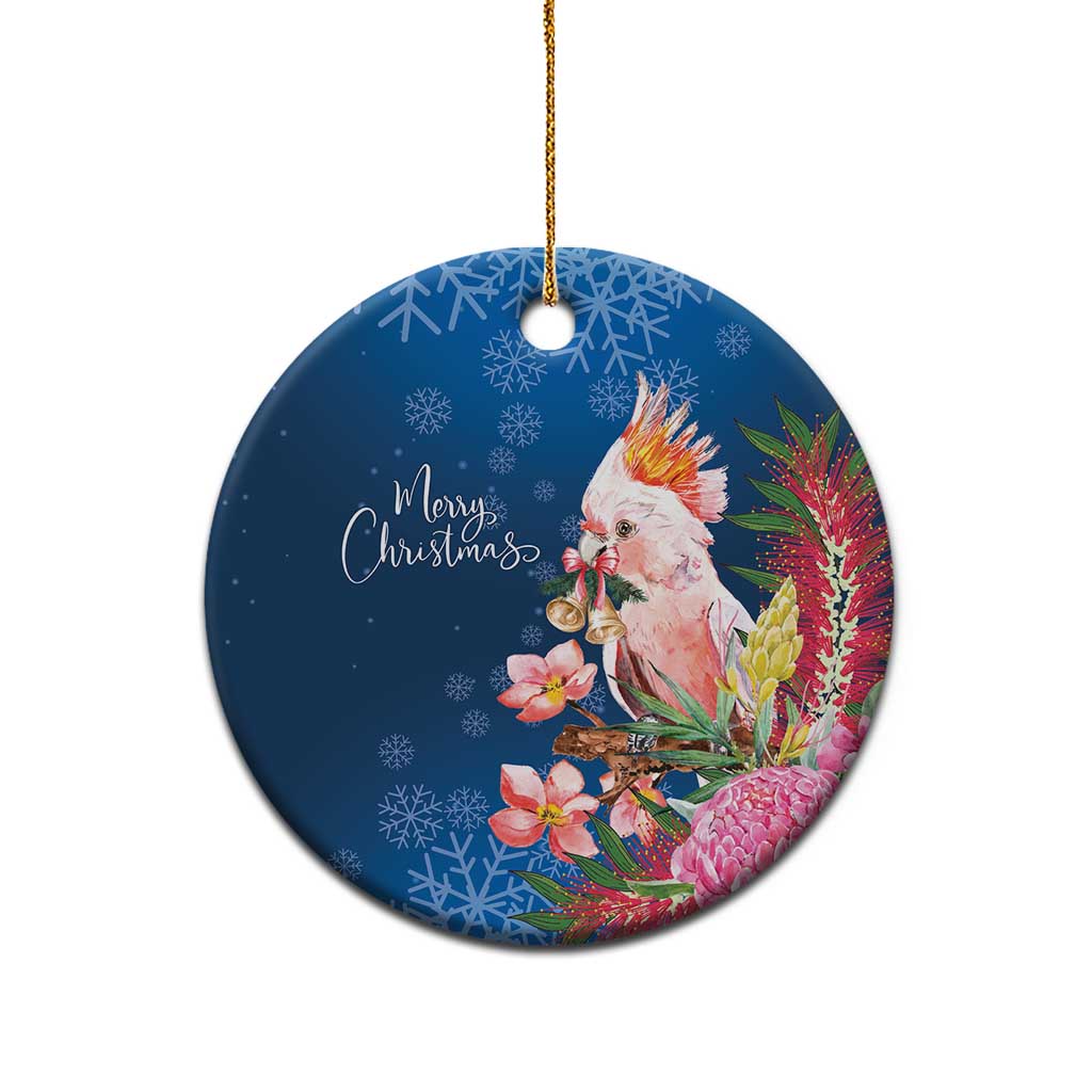 Australia Christmas Pink Cockatoo with Banksia Ceramic Ornament Snowy Blue - Aussie Hoodie