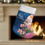 Australia Christmas Pink Cockatoo with Banksia Christmas Stocking Snowy Blue - Aussie Hoodie