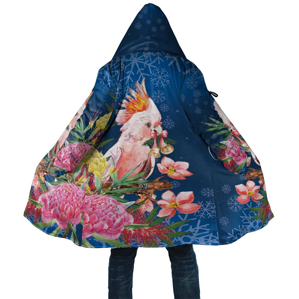 Australia Christmas Pink Cockatoo with Banksia Cloak Snowy Blue - Aussie Hoodie