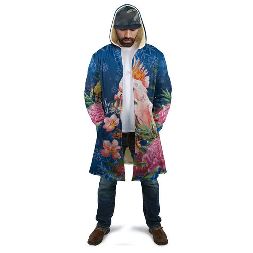 Australia Christmas Pink Cockatoo with Banksia Cloak Snowy Blue - Aussie Hoodie