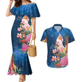 Australia Christmas Pink Cockatoo with Banksia Couples Matching Mermaid Dress and Hawaiian Shirt Snowy Blue - Aussie Hoodie